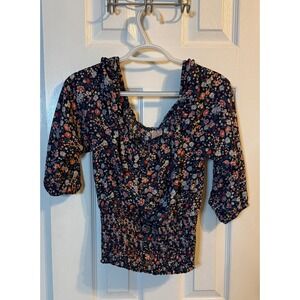 No Boundaries Floral Blouse Smocked Off Shoulder 3/4 Sleeve Top‎ M